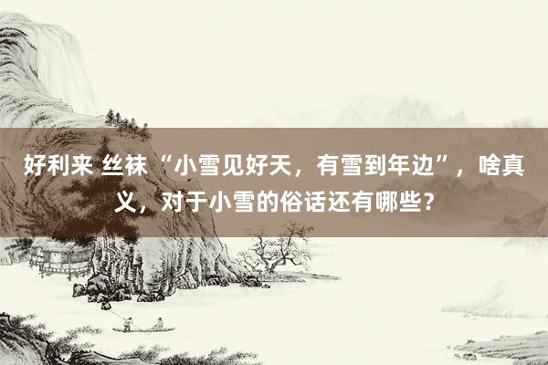 好利来 丝袜 “小雪见好天，有雪到年边”，啥真义，对于小雪的俗话还有哪些？