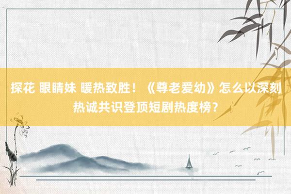 探花 眼睛妹 暖热致胜！《尊老爱幼》怎么以深刻热诚共识登顶短剧热度榜？