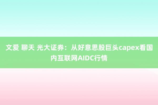 文爱 聊天 光大证券：从好意思股巨头capex看国内互联网AIDC行情