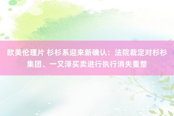 欧美伦理片 杉杉系迎来新确认：法院裁定对杉杉集团、一又泽买卖进行执行消失重整
