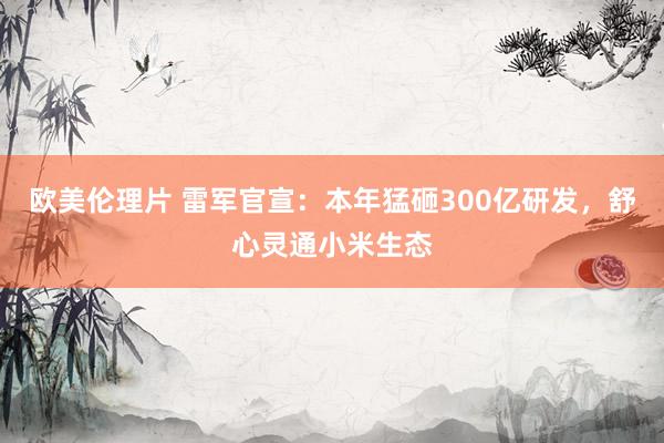 欧美伦理片 雷军官宣：本年猛砸300亿研发，舒心灵通小米生态